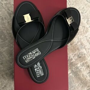 Salvatore Ferraro black slides with silver buckle